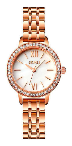 Reloj Mujer Skmei 1711 Acero Minimalista Elegante Clasico Color de la malla Dorado Rosa/Blanco (ACERO)