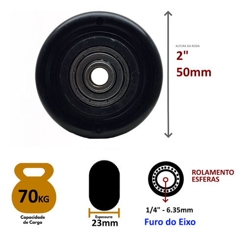 10x Rodinha Rodas De Pu 2 Pol 50mm Com Rolamento Esfera