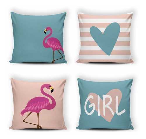 Kit 4 Capas De Almofada Modern Print 42 Cm X 42 Cm - 004 Flamingo 2