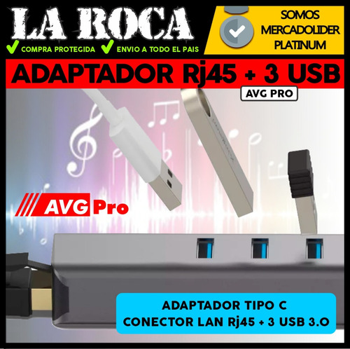Imagen 3 de 10 de Hub Adaptador Usb C 4 En 1 Macbook Air Pro 3 Usb Rj45 Cuo