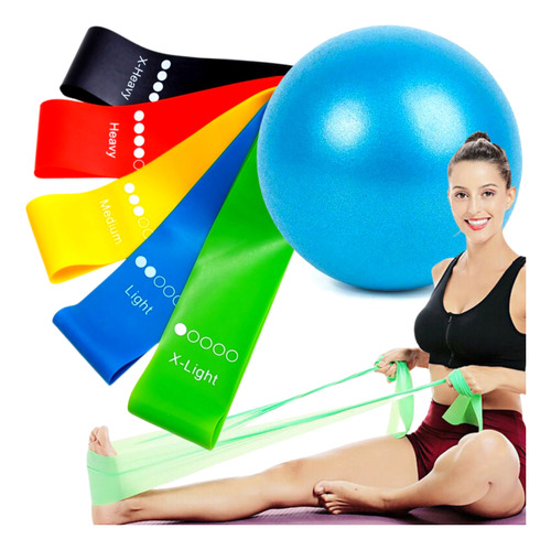 Kit Bola Suiça Pilates + Faixa Elástica + Elástico Mini Band