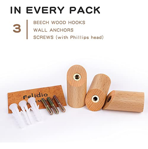 Ganchos De Madera, Paquete De 3 Ganchos De Pared Resistentes