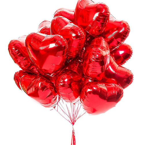 50 Balão Coração Metalizado 45cm Decoração Gás Ar Festas Cor Vermelho
