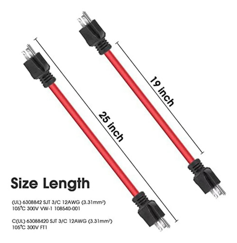 2 Cables De Extensión Macho A Macho De 3 Clavijas, Adaptador