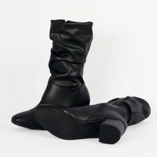 Botas Bucaneras Mujer Caña Alta Arrugadas Taco Cuadrado Bajo