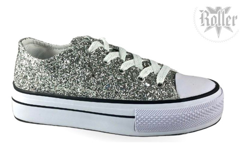 Zapatillas Mujer Chicas Paltaforma Star Tela Glitter Brillos