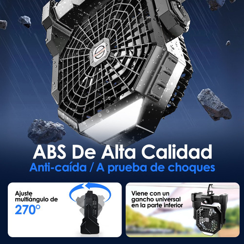 Ventilador De Camping Recargable Portátil Con Luz Led