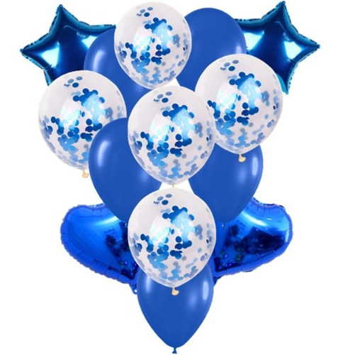 Globos Metalizados Azul Confeti Estrella Corazón Cumpleaños