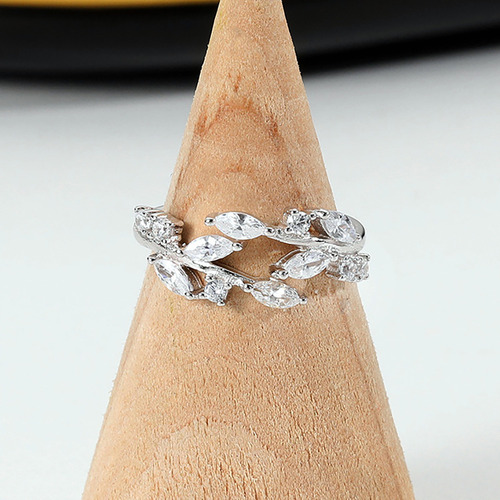 Anillo A La Moda Para Mujer, Estilo Hoja De Diamante, Con Ap