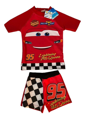 Combo Remera Agua Y Malla Cars Rayo Mcqueen Uv50 Cloro Out