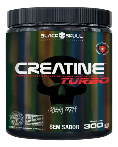 Suplemento em Pó Creatine Turbo 300g Black Skull Caveira Preta Sem sabor