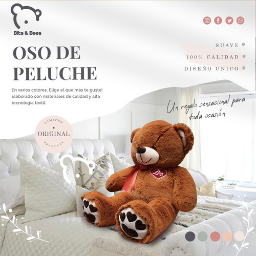 Oso De Peluche Grande Gigante Corazón Amor, 1 Metro + Regalo