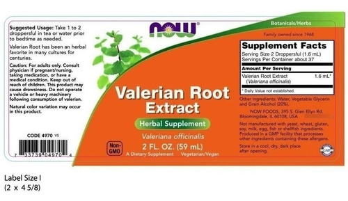 Valerian Root Extract 60ml, Extrac Raiz Valeriana, Now,