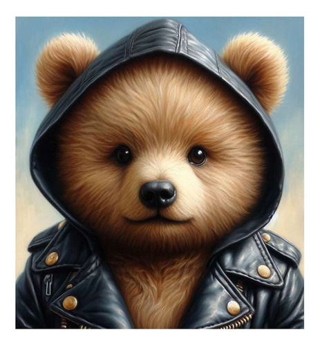 Vinilo 45x45cm Oso Con Campera Cuero Simpatico Tierno M2