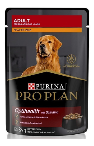 Alimento Pro Plan OptiHealth Pro Plan para perro adulto todos los tamaños sabor pollo en salsa en sobre de 85g