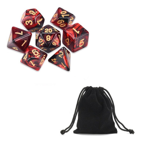 Dados Rpg Com Sete - Vermelho Com Preto C/ N° Dourado