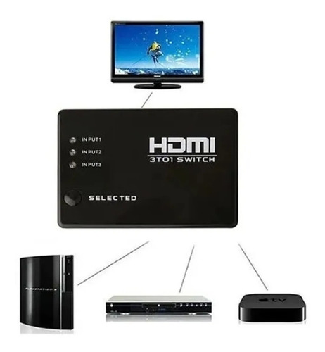 Switch Hdmi 3x1 Multiplicador Selector Control Remoto Hd1080