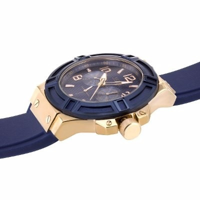 Imagen 3 de 5 de Reloj Guess W0247g3 Caucho Azul Y Dorado. Agente Oficial.