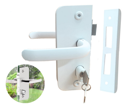Kit Fechadura 1520ta E Contra Fechadura 1504ta Porta Vidro Cor Branca