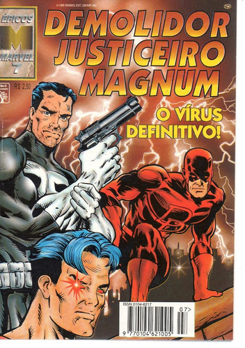 Epicos Marvel N° 07 - Demolidor Justiceiro Magnum - O Vírus Definitivo! 100 Páginas Em Português - Editora Abril - Formato 13 X 19 - Capa Mole - 1995 - Bonellihq 7 Cx465 I23