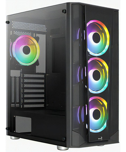 Chasis Caja Gamer Aerocool Prism Rgb Vidrio + 4 Fans Argb Color Negro