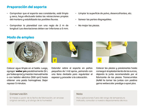 Imagen 7 de 7 de Adhesivo Weber Pro Para Cerámicas Y Porcellanatos X 30kg