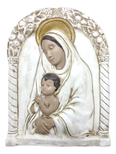 Placa Virgen Con Niño Capilla Cerámica Pintada 20x28cm.