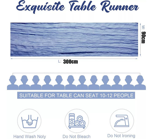 3pzs Caminos De Mesa De Gasa Boho,tela De Queso,90*300cm Color Azul Azul