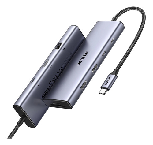 Hub adaptador Ugreen 9 en 1 para USB-C 4k-60 Hz + puerto DP gris
