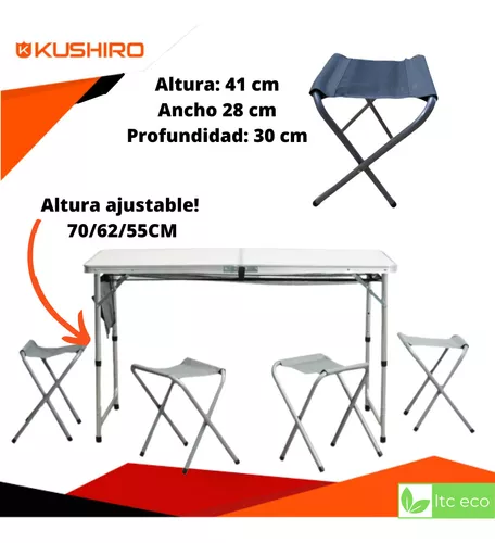 Mesa De Camping Plegable De Aluminio + 4 Bancos + Bolso