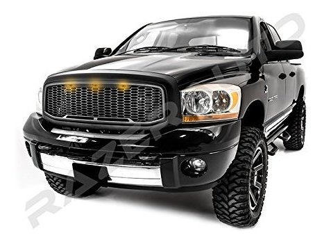 Dodge Ram Negro Mate Raptor Estilo Rejilla Malla Led Ambar