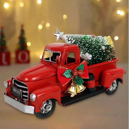 Camión Rojo Estilo Vintage Centro De Mesa Navideño Decorar