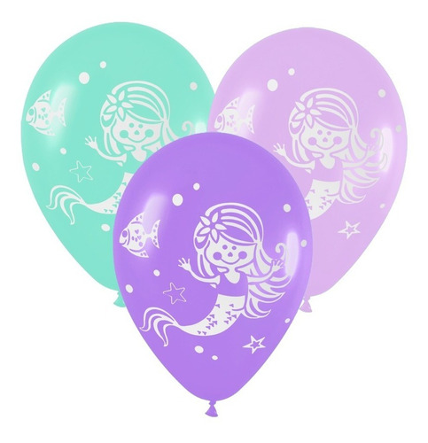 25 Globos Modelo Sirena 12 Pulgadas Colores Surtidos