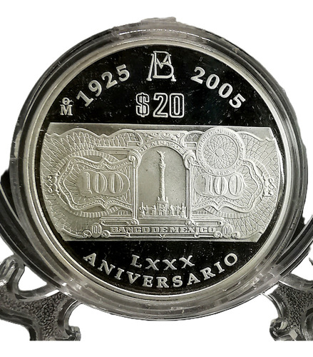 Moneda De Dos Onzas Plata 80 Aniv Banxico Proof 1925 2005