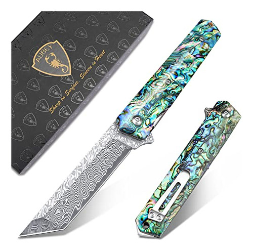 Damascus Pocket Knife With Clip, Sharp Tanto Vg10 Core ...