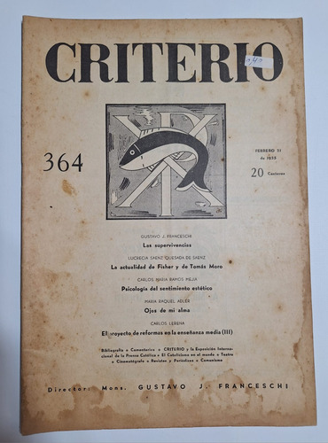 Antigua Revista Criterio 1935 Febrero N°364 Religión Le410