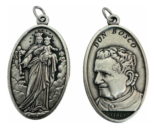 Medalla María Auxiliadora Y San Juan Bosco Italiana 4 Cm