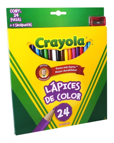 Caja 24 Lapices Colores Redondos + Sacapuntas Dibujo Crayola