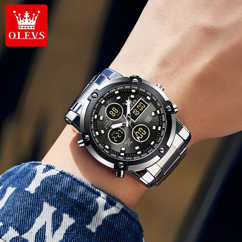 Relógio Eletrônico Impermeável Olevs 1106 Chronograph Cor Do Fundo Silver Black