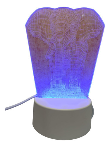 Lámpara Holograma Elefante Luz Led 3d Usb Decoración Color de la estructura Azul