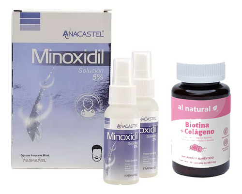 2 Piezas Spray Anacastel Minoxidil 5% Cabello Y Barba Con Tableta De Biotina Con Colageno