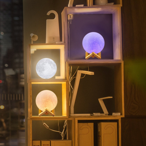 Luz Led Nocturna De Luna Con Soporte Y Mando A Distancia