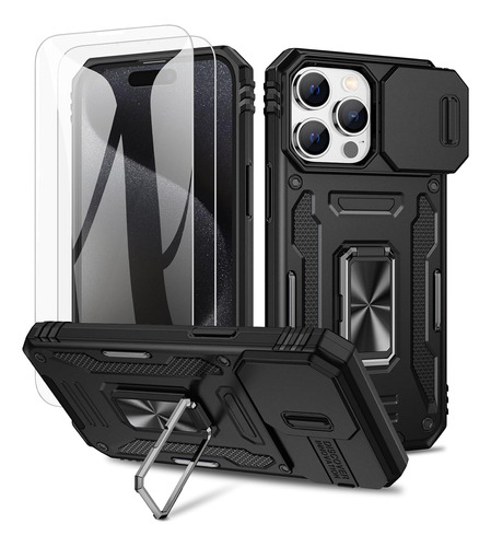 Funda Para iPhone 15 Pro Max Con Cubierta Deslizante Negra