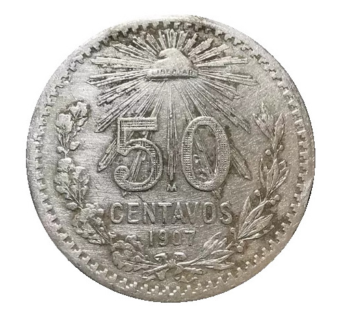 Moneda De Plata 1907 Ley 0.800 50 Centavos Resplandor