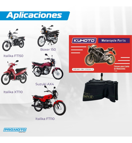 Cámaras 2.75/3.00-17 Para Motos Trabajo (10 Piezas) Kumoto