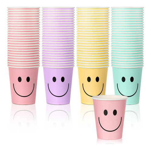 100 Tazas De 9 Onzas Con Cara Sonriente Para Bebidas, Vasos