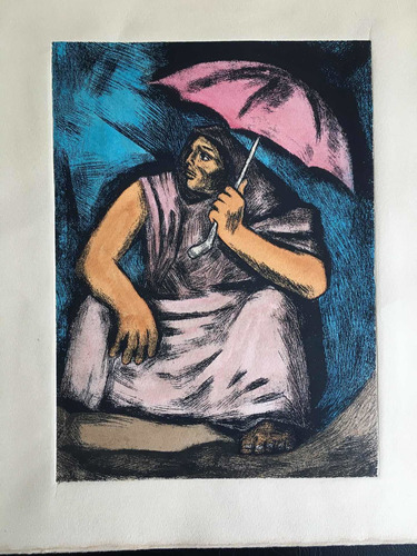 Alfredo Zalce,grabado, Mujer Con Paraguas, A Varias Tintas