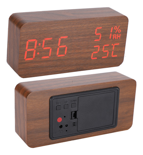 Despertador Led Digital, Mesa De Controle De Voz De Madeira