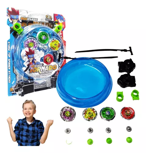 4 Peão Tornado Compatível Beyblade Wild Top Arena Vermelho