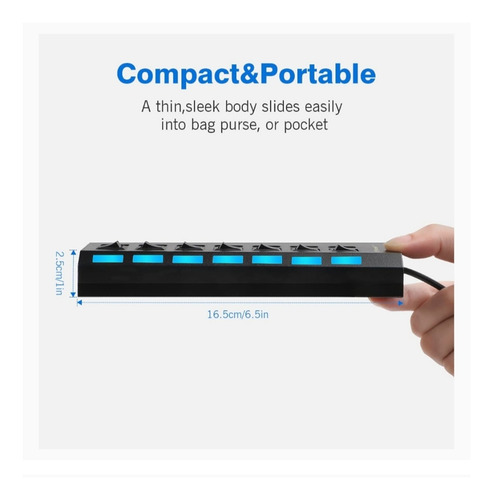 Imagen 3 de 4 de Hub Adaptador Multipuerto Usb 2.0 Multiplicador 7 Puertos